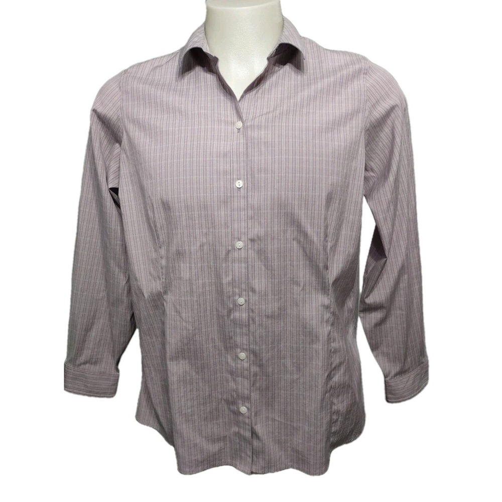 Eddie Bauer Blouse Shirt Women's Size 1X Button Up Long Sleeve Collared Purple